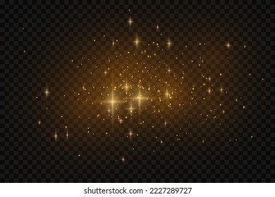Realistic golden star dust light effect isolated on transparent. Stock royalty free vector illustration