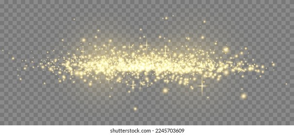 Realistic golden star dust light effect isolated on transparent. Stock royalty free vector illustration