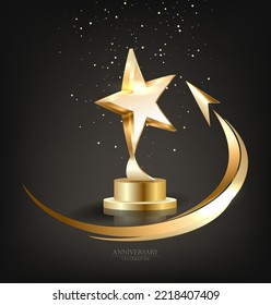 Realistic Golden Star Trophy Award In Vector