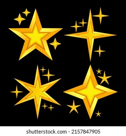 Un vector de estrella dorada realista aislado en el fondo blanco. Brillantes iconos de la estrella de Navidad 3D con varios modelos. Diseñar elementos para las vacaciones.