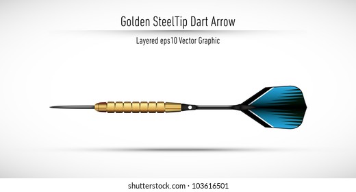 Realistic Golden Steel Tip Dart Arrow | Eps10 Vector Background | Layers Organized and Named