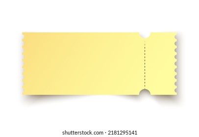 Realistic golden ticket isolated on white background. Mockup gold coupon entrance with one stub rip line and shadow. Template design for entertainment show, event, boarding pass. Vector illustration