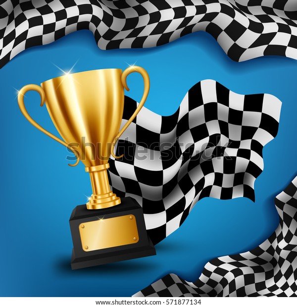 Realistic Golden Trophy Checkered Flag Racing Stock Vector (Royalty ...