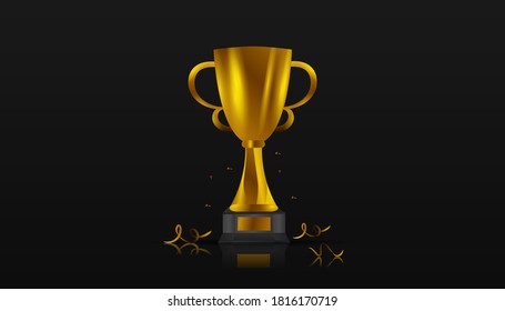 Realistic golden trophy design with black background