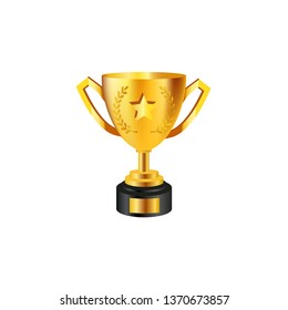 Realistic Golden Trophy on white background, vector illustration