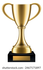 Premio real del trofeo de oro. Copa de metal de oro para el ganador del primer lugar en el campeonato de juegos deportivos o competición, objetivo de logro. Símbolo de éxito. Signo vacío en blanco. elemento aislado de Vector