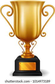 Realistic Golden Trophy with text space .Vector Illustration