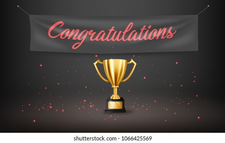 Realistic Golden Trophy Text Space Congratulations Stock Vector ...