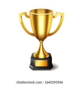 Trofeo de Oro realista con espacio de texto, Ilustración vectorial