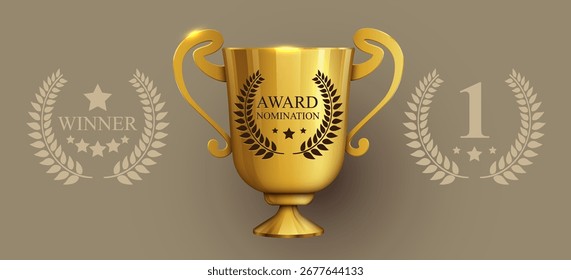 Realistic Golden Trophy. Vector Illustration