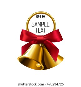 realistic golden two bell with red bow,on the ring