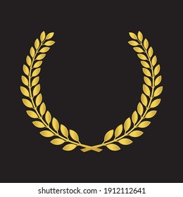 realistic golden vector laurel wreaths on black background. wreaths depicting an award, heraldry, achievement, victory, winner, ornate, cinema festival, Vector icon illustration.