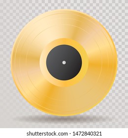 realistic golden vinyl plate with black blank label, retro music success background