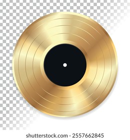 Realistic golden vinyl record isolated on transparent background. Vector illustration