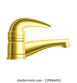 Realistic golden water tap with one handle. Eps10