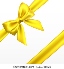 Realistic golden, yellow bow. Element for decoration gifts, greetings, holidays. Vector illustration.