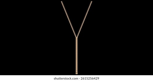 Realistic Golden Zipper Vector Illustration.	