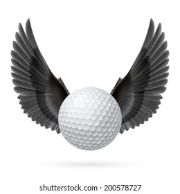 Realistic golf ball with black wings emblem
