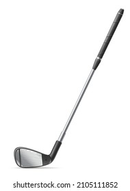 Realistic golf club. 3d silver stick. Golfer equipment