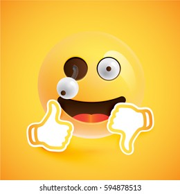 Realistic goofy smiley with thumbs up, vector illustration