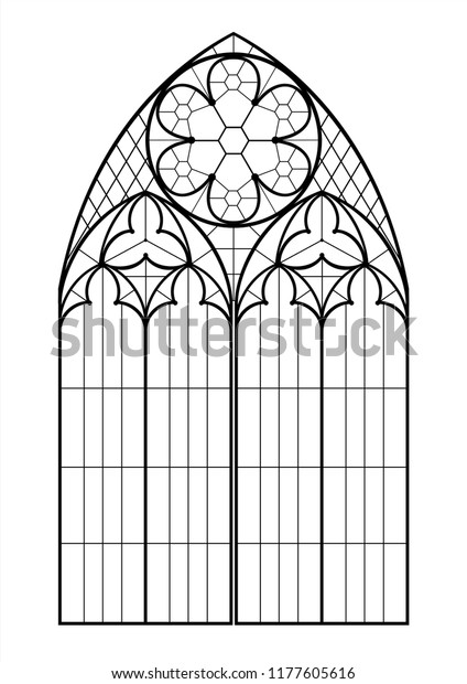 リアルなゴシック調の中世の輪郭窓またはゲートアーチ 背景またはテクスチャー 建築エレメント 鍛造 のベクター画像素材 ロイヤリティフリー