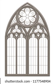 Realistic Gothic medieval stained glass window and stone arch with a shadow. Transparent shadow. Background or texture. Architectural element