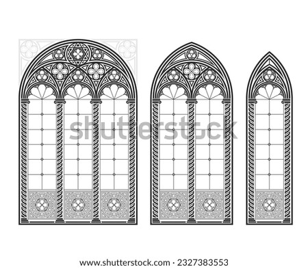 Realistic Gothic medieval stained glass window. Background or texture. Architectural element. Medieval Gothic stained glass cathedral window set ストックフォト © 