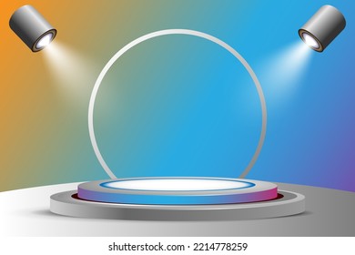 Realistic gradient 3D podium with light effect and ellipse background