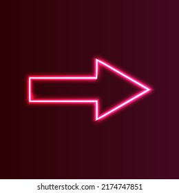 Realistic Gradient Neon Arrow On Pink And Red Background. Geometric Glow Outline Shape Or Laser Glowing Lines. Vector Shining Object.