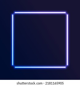 Realistic gradient neon square frame. Pink and blue colored blank template isolated on background. Geometric glow outline shape or laser glowing lines. Vector shining object.