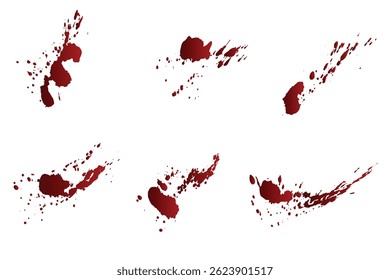 Realistic gradient red blood abstract splatter isolated background set