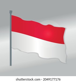 Realistic Gradient Vector Illustration Image of The Asia Indonesia Waving Flag Pole
