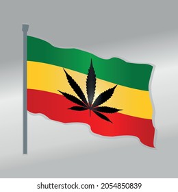 Vector gradiente realista Ilustración de imagen de reggae marihuana ondeando el polo de la bandera