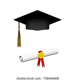 Realistic Graduation Cap With Shadow. EPS10 Vector