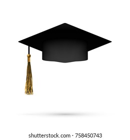 Realistic Graduation Cap With Shadow. EPS10 Vector