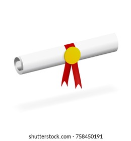Realistic Graduation Diploma With Shadow. EPS10 Vector
