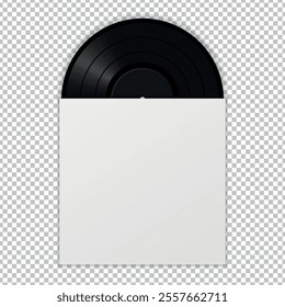 Realistic gramophone vinyl record with cover. Record vinyl disc isolated on transparent background. Vector illustration