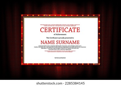 Realistic Grand Opening Invitation with Red Curtains and Golden Confetti. Vector