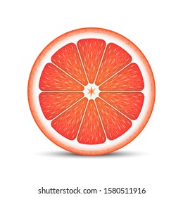 Realistic grapefruit slice isolated on white background.
