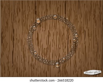 realistic graphic design vector of transparent water drop in circle form on wood table