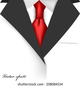 realistic graphic design vector of white suit with red necktie