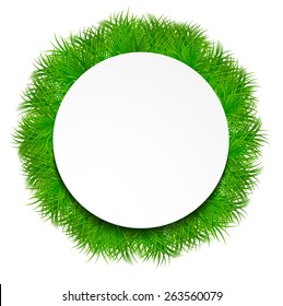 Realistic Grass Circle With White Sticker. Vector Eps10.