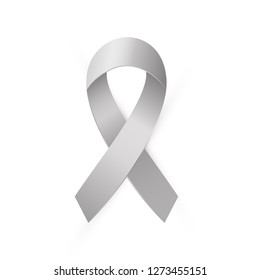Realistic Gray Awareness ribbon isolated on white background. Diabetes, Borderline personality disorder awareness medical symbol. Vector illustration EPS 10 file.