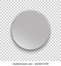 Realistic gray circle paper button isolated on transparent background with shadow. Modern vector illustration. Template for your design. High quality. Empty sticker