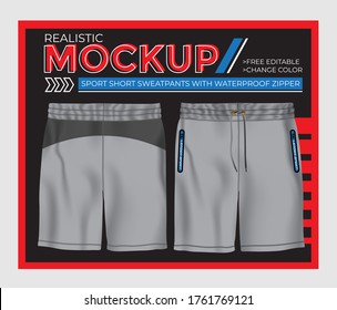 Realistic gray color sport shorts mock up. Blank template design. Vector illustration.