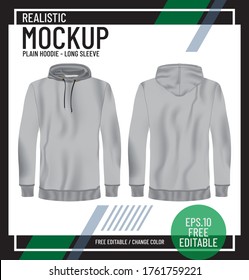 Realistic gray hoodie long sleeve mock up. Blank sweatshirt template for presentation the printed design. Vector illustration.