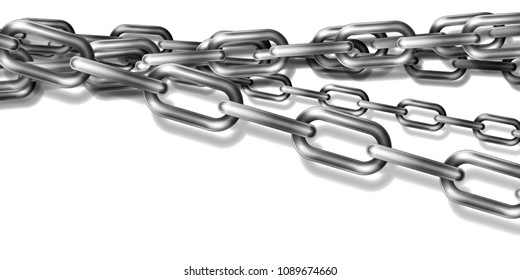 The realistic gray metal chain, handcuffed card, vector illustration