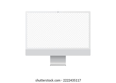 Realistic gray monitor mockup with thin bezel and isolated white screen.