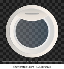 Realistic gray porthole isolated on empty space. Spaceship or airplane window plan on transparent backdrop. Vector illustration