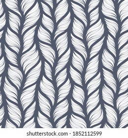 Realistic gray simple knit texture vector seamless pattern. Abstract ornamental background in form of a knitted fabric. Stylized textured yarn or hairstyle close-up